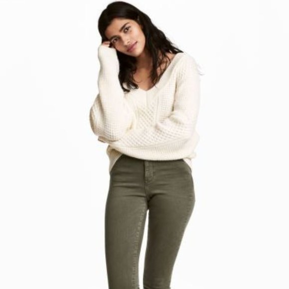 H&M High Waisted Shaping Denim Skinny Jeans Olive - Picture 2 of 8